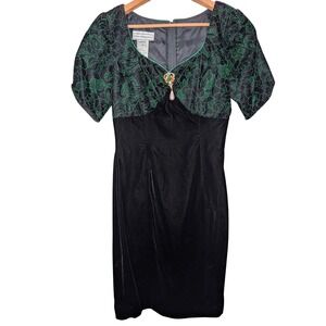 Vintage Scott McClintock Velvet Party Dress 4 Babydoll Green Shimmer Evening 80s